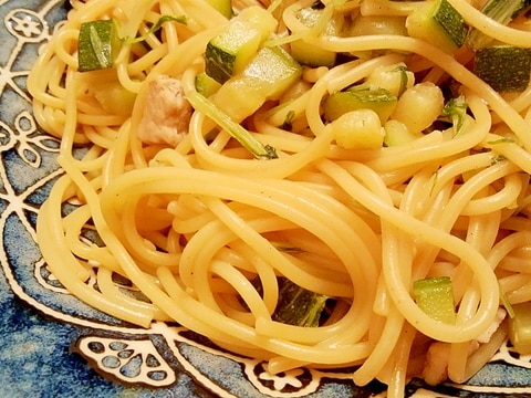【お手軽簡単】ズッキーニと水菜・豚肉のパスタ